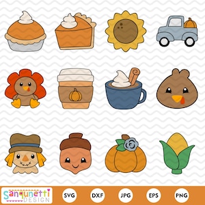 Clipart fofo de Ação de Graças, pacote SVG fofo de Ação de Graças