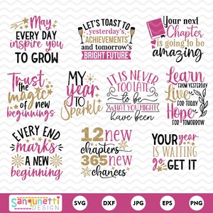 Imágenes prediseñadas inspiradoras de Año Nuevo, descarga instantánea de arte digital motivacional