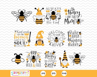 Honey Bee Clipart Graphics: Bee Kind, Honeycomb, Hive (PNG JPG Instant Download)