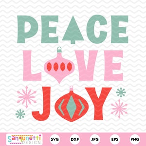 Vintage Christmas SVG, Peace Love Joy SVG, Retro Pink Christmas SVG