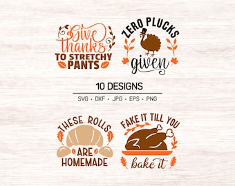 Funny Thanksgiving Quotes SVG PNG: Holiday Clipart Bundle