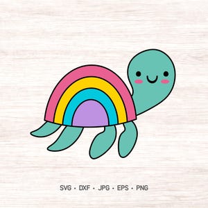 Kawaii Rainbow Sea Turtle Clipart and SVG (Digital Download)