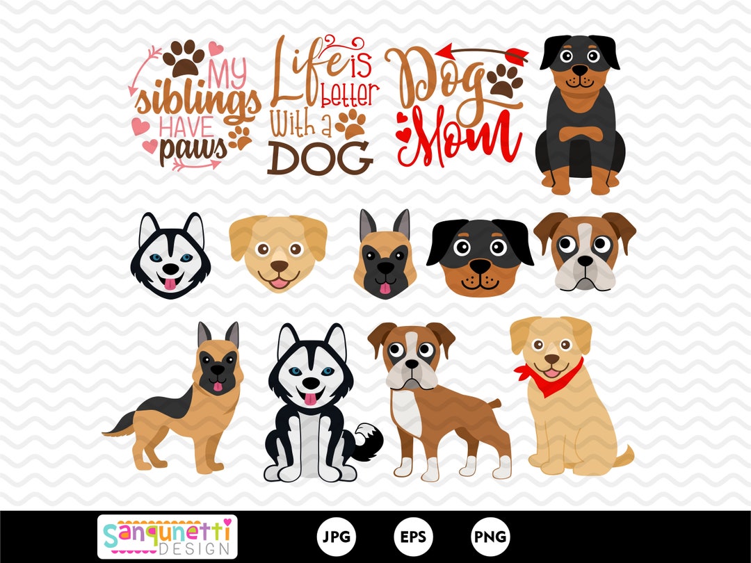 Large Breed Dog Clipart, Pet Digital Art Instant Download