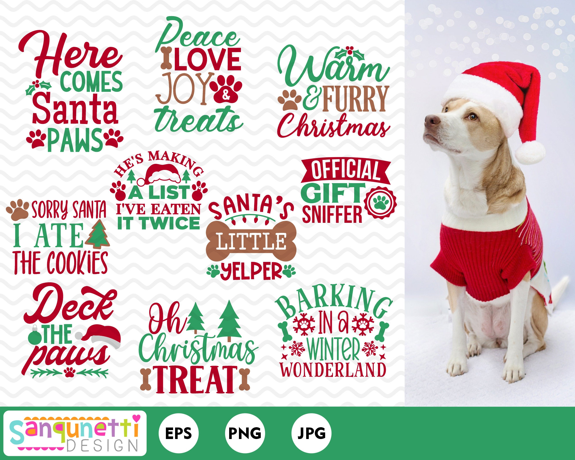 Dog Christmas Clipart Pet Holiday Digital Art Instant Etsy
