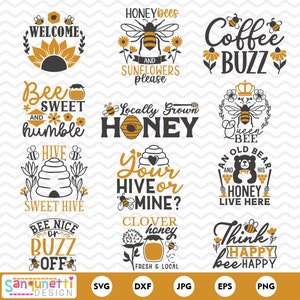Bee SVG Bundle: Honeycomb, Sunflower Designs (Digital Files)