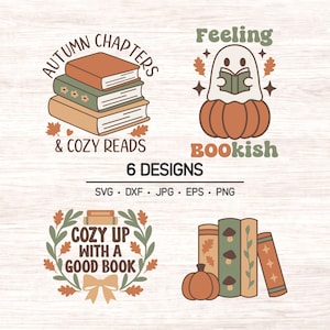 Fall Reading SVG Bundle, Autumn Book Lover Designs, Cozy Bookish Cut Files