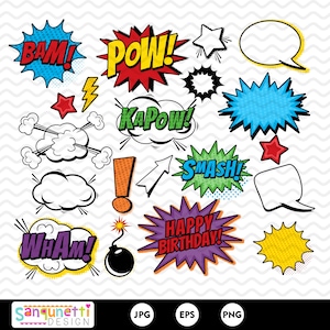 Superhero Burts Clipart, Comic party clip art, boys birthday digital art instant download