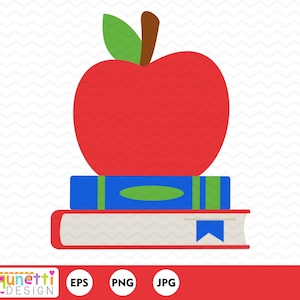 Apple and books clipart, school or teacher digital art