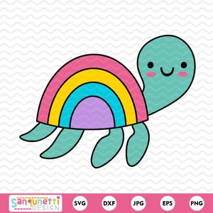 Kawaii tortue de mer SVG PNG | Clipart mignon tortue arc-en-ciel | Téléchargement numérique d'animaux marins