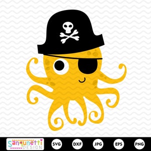 Octopus SVG, pirate cutting files, ocean and beach digital art for summer, cricut or silhouette
