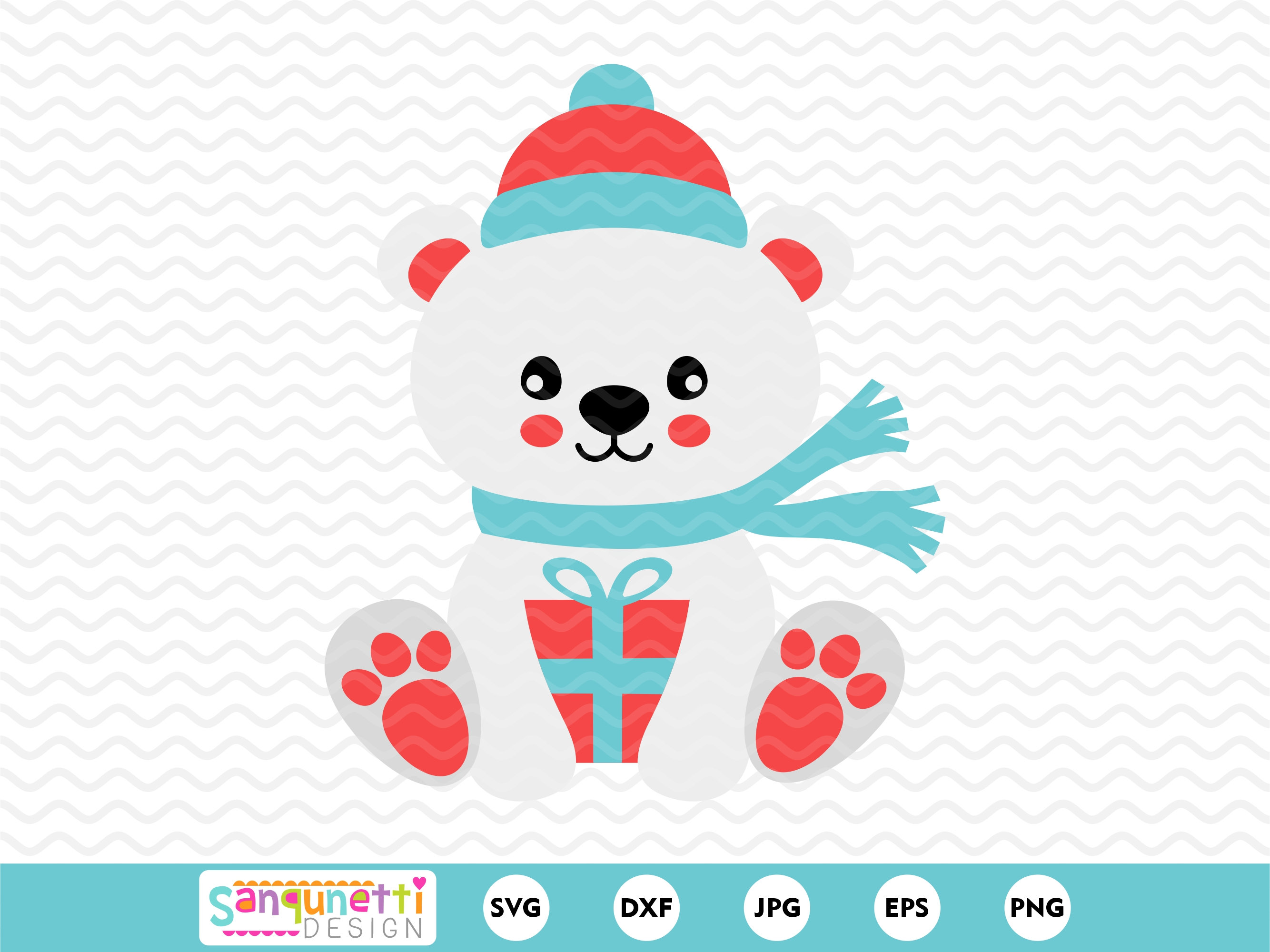 Christmas Polar Bear SVG With Gift , Winter Bear Cut File for Cricut ...