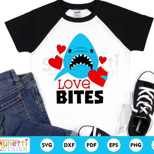 Love Bites Valentine SVG, Shark cutting file for boys, silhouette or cricut