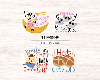 Nursery Rhyme Clipart, storybook lettering, baby digital art