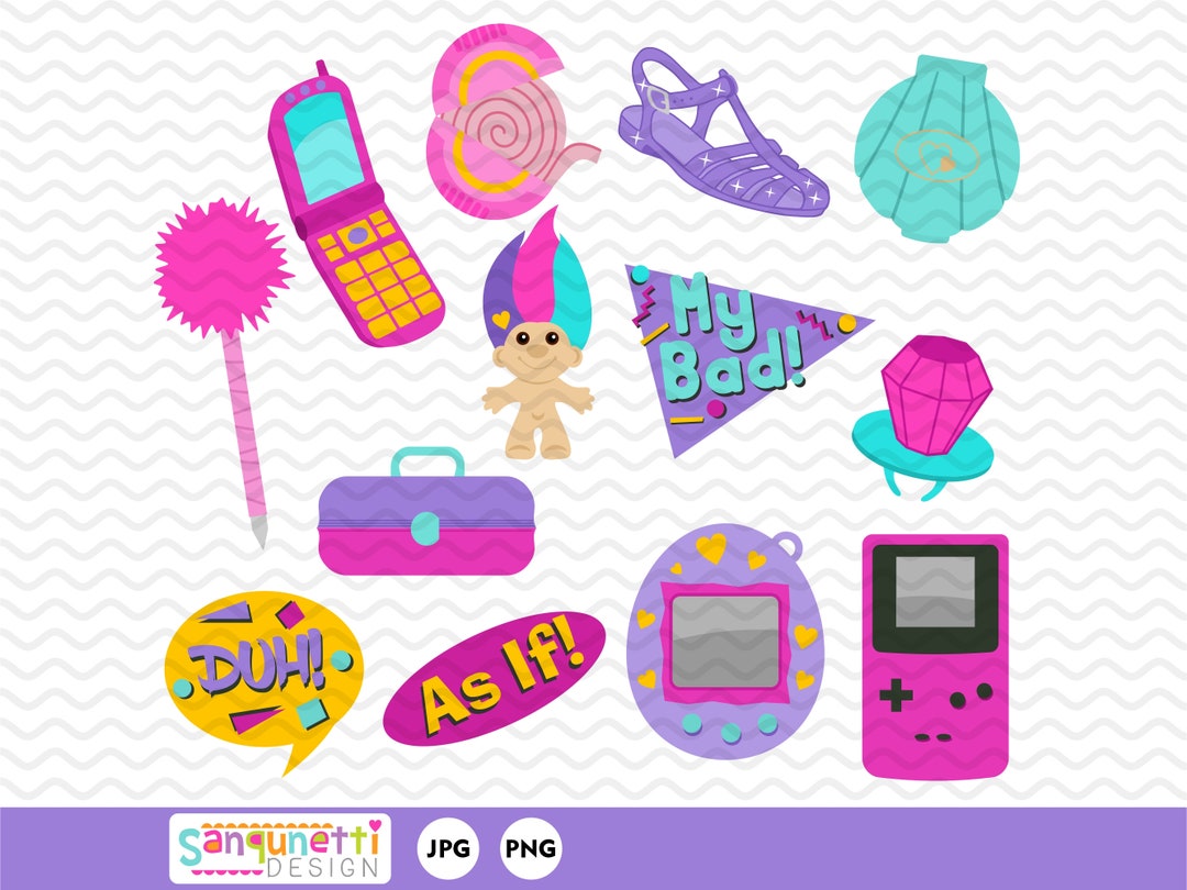 90s Clipart, Nineties Retro Digtial Art, Instant Download Graphics