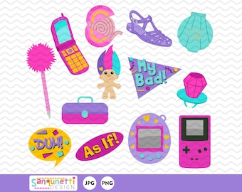 90s clipart, nineties retro digtial art, instant download graphics