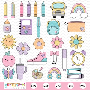 Entzückende Pastell Schule Clip Art und SVG Bundle - Back to School Lieferungen PNG