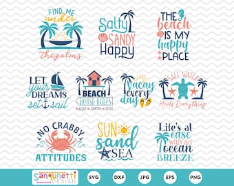Summer beach clipart and SVG, tropical and palm tree digital art, instant download