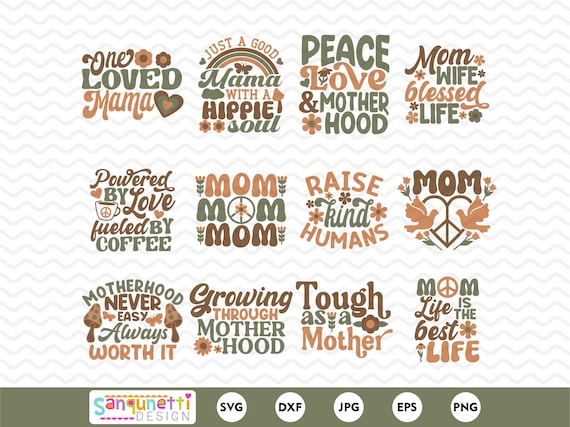 Retro Mom SVG Bundle: Hippie Motherhood Clipart (Digital Download)