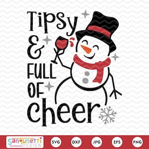 Bonhomme de neige éméché et plein de gaieté SVG | Conception drôle d'amateur de vin de Noël