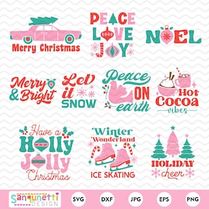 Paquete de Navidad retro, imágenes prediseñadas de Navidad retro, SVG de Navidad vintage