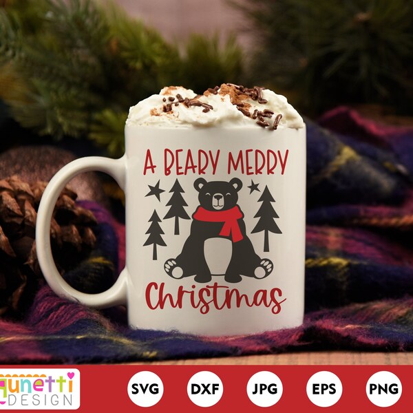 A Beary Merry Christmas SVG, Merry Christmas SVG, Rustic Christmas SVG, Farmhouse Christmas