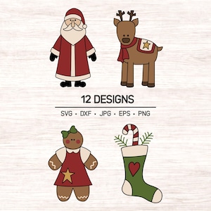 Primitive Christmas Clipart and SVG bundle | Rustic Holiday Christmas characters