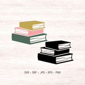 Stacked Books SVG, Reading PNG, Book Lover Digital Design, Library Clipart