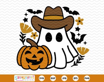 Western Ghost SVG: Cowboy Pumpkin Halloween Graphic