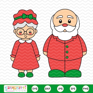 Święty Mikołaj i Pani Mikołajowa w piżamach SVG, Uroczy Święty Mikołaj Clipart, Święty Mikołaj w piżamach projekt cyfrowy