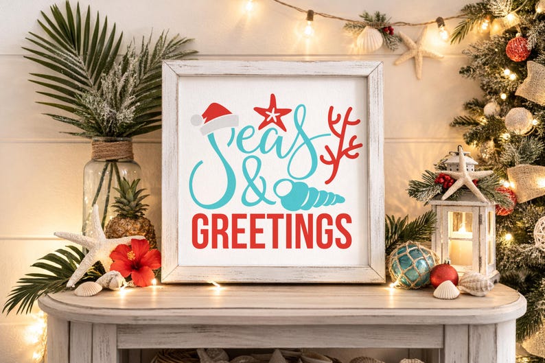 Seas & Greetings SVG, coastal christmas SVG, beach cut file, cricut and silhouette image 3