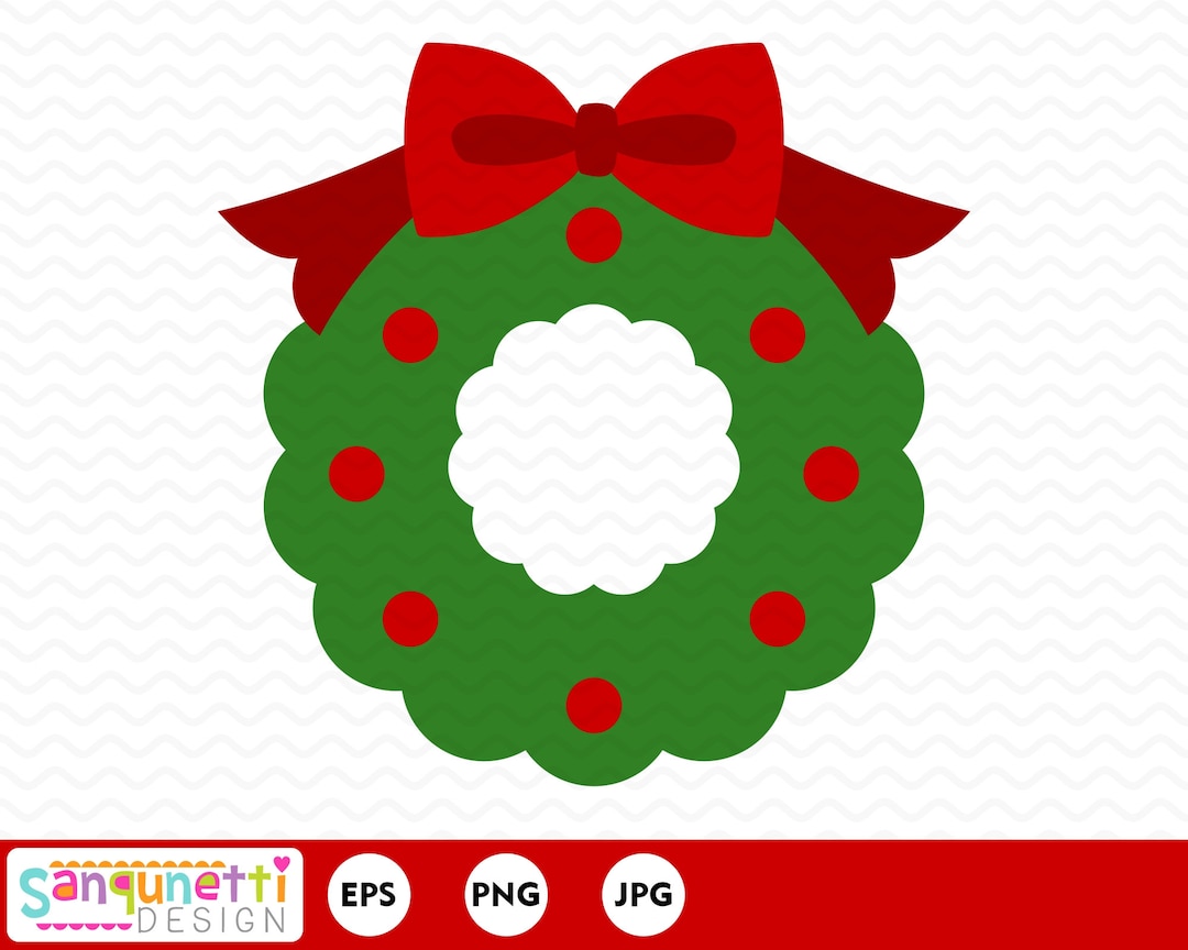 Christmas Wreath Clipart, Wreath With Bow, Digital Art Instant Download