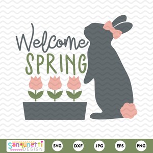 Welcome spring bunny svg, Easter cut file, bunny clipart, png jpg dxf svg, cricut and silhouette, instant download