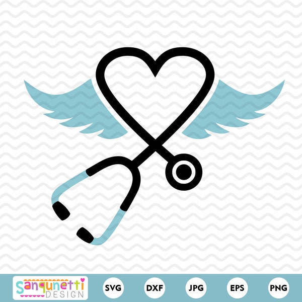 Stethoscope SVG File, nursing angel wings svg, healthcare svg, silhouette or cricut