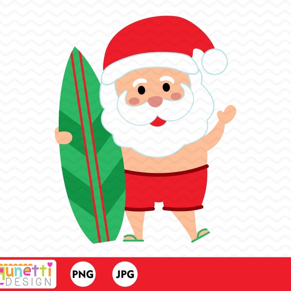 Beach Christmas Santa Clipart, summer Santa graphic instant download