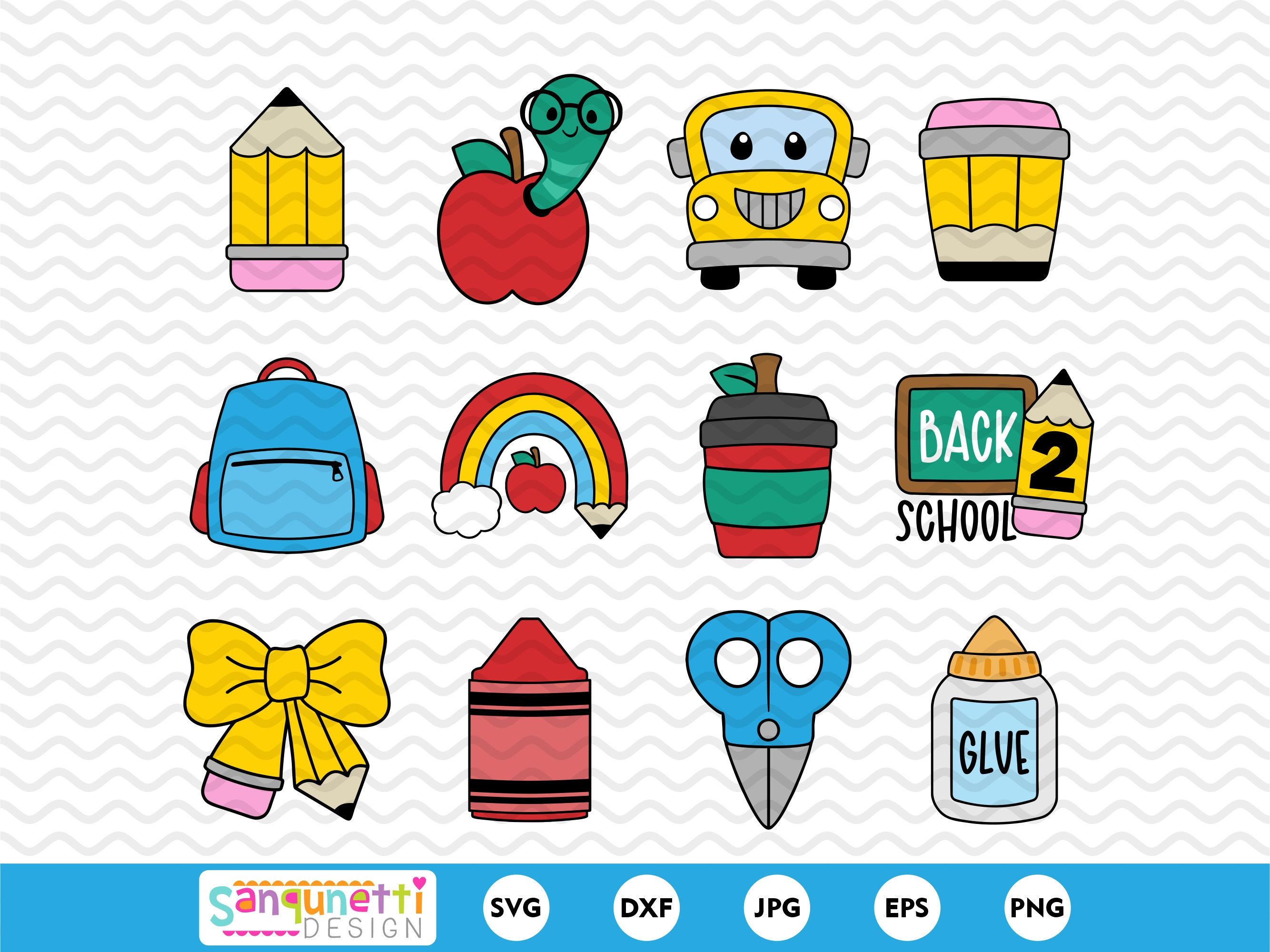 Cute back to school SVG and clipart bundle, Chunky school graphics