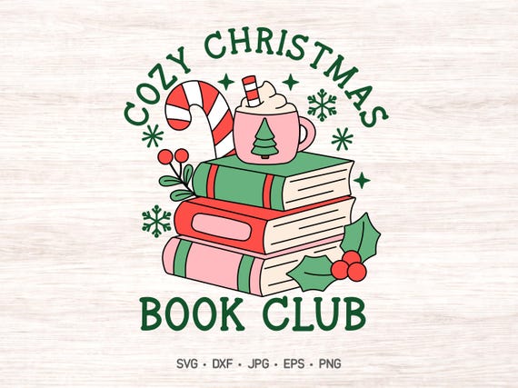 Cozy Christmas Book Club SVG, Bookish Christmas reading PNG Design