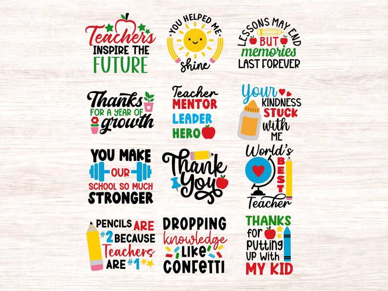 Teacher Appreciation SVG Bundle: End of Year Gift Designs (digital ...