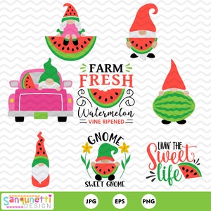 Wassermelonen Clip Art, Wassermelonen Clip Art, sofortiger Download, Gnom Wassermelone, Wassermelone