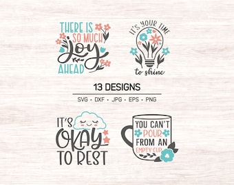 Paquete SVG de salud mental: Gráficos con frases inspiradoras (descarga digital)