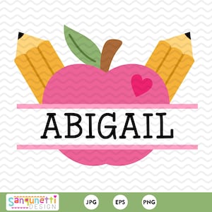 Apple and pencil clipart, teacher split design digital art instant download