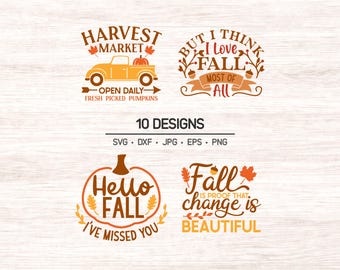 Fall Lettering Clipart Bundle: Autumn Quotes, SVG, PNG, JPG (Instant Download)