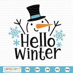 Hallo Winter Schneemann SVG-Schnittdatei - Winter Schneeflocke PNG, Weihnachten Cricut Design