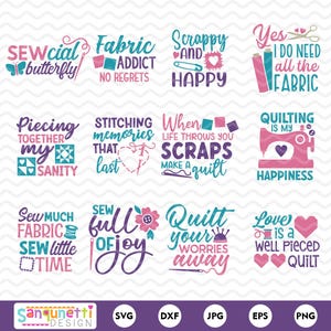 Lot de quilting SVG | Citations de couture amusantes | Lime à découper Fabric Lover