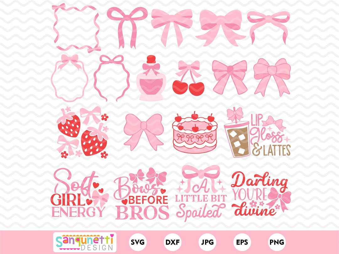 Bow Lettering Coquette Bow and Lettering SVG Bundle | Pink Bows, Quotes, Frames ...