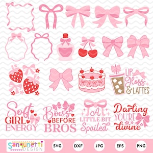 Kokette Schleife und Schriftzug SVG Bundle |  Rosa Bögen, Zitate, Rahmen und Symbole