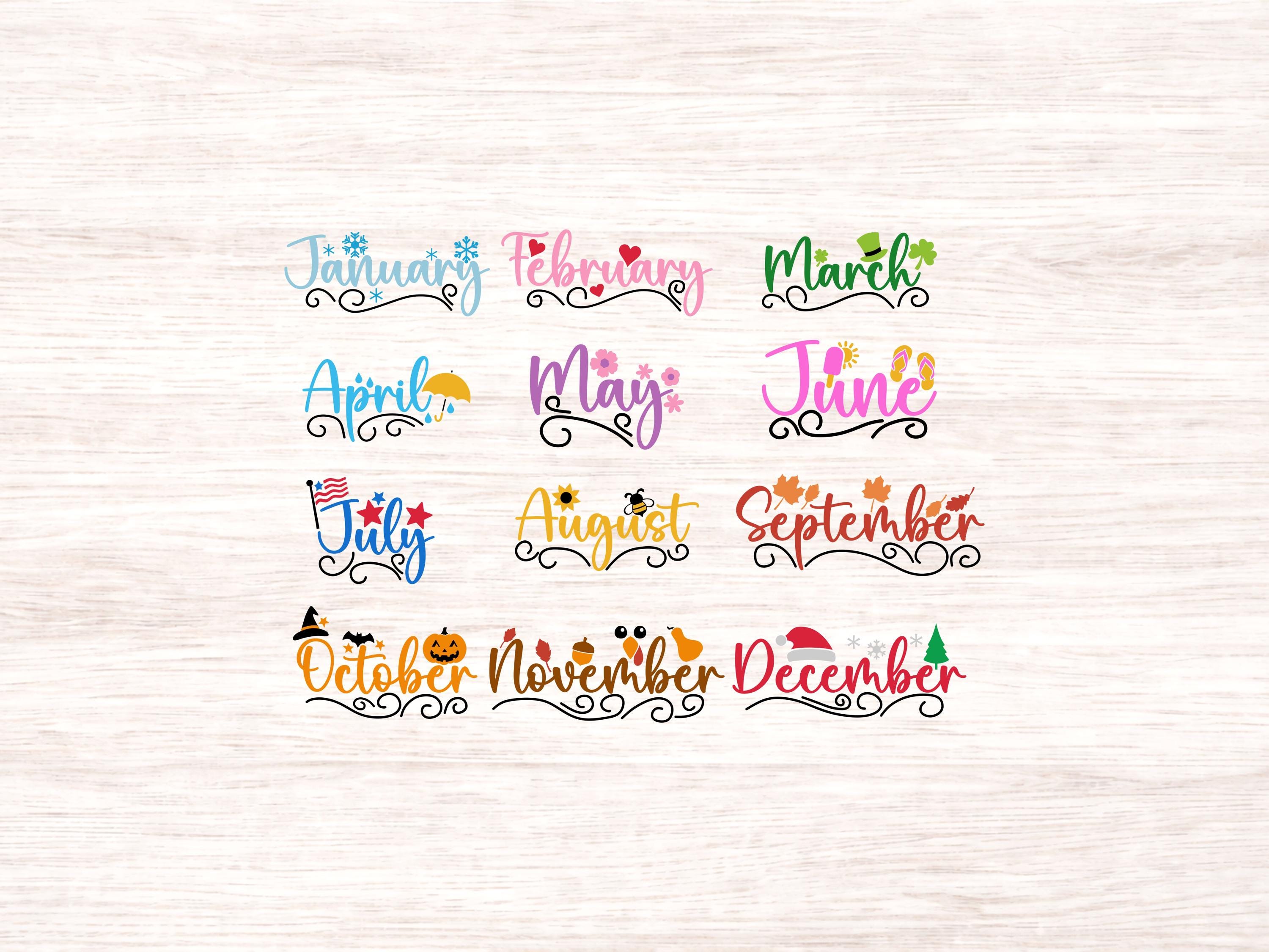 Months of the Year SVG Bundle: Calendar Clipart (digital Download) - Etsy