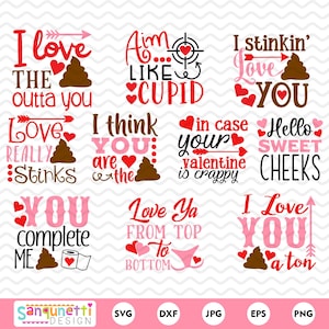 Valentijn toiletpapier liefde belettering SVG & clipart, badkamer poep graphics