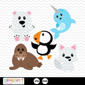 Clipart animaux de l'Arctique, graphiques d'hiver de Noël elfes
