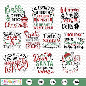 Clipart de Noël drôle et sarcastique, bundle Funny Christmas SVG, téléchargement instantané d’art numérique sarcastique