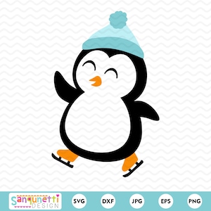 Archivo de corte SVG de pingüino de invierno, SVG de patinaje sobre hielo para silueta y cricut